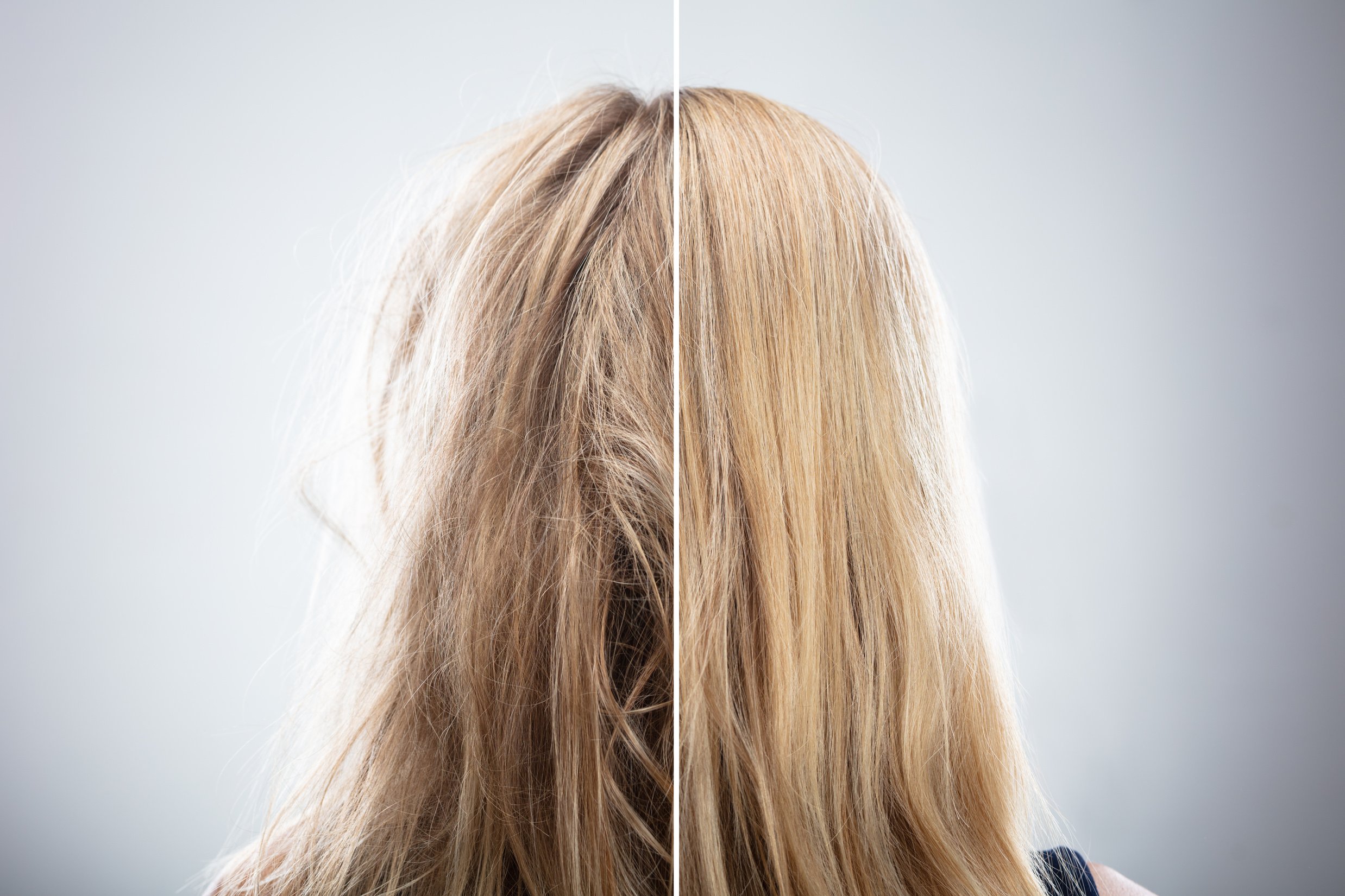 Woman's Hair Before And After Hair Straightening